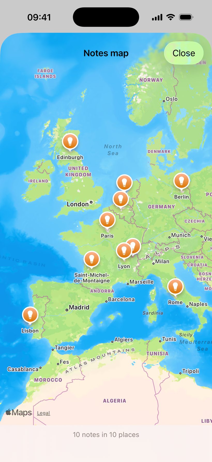 Carte du monde des notes géolocalisées.